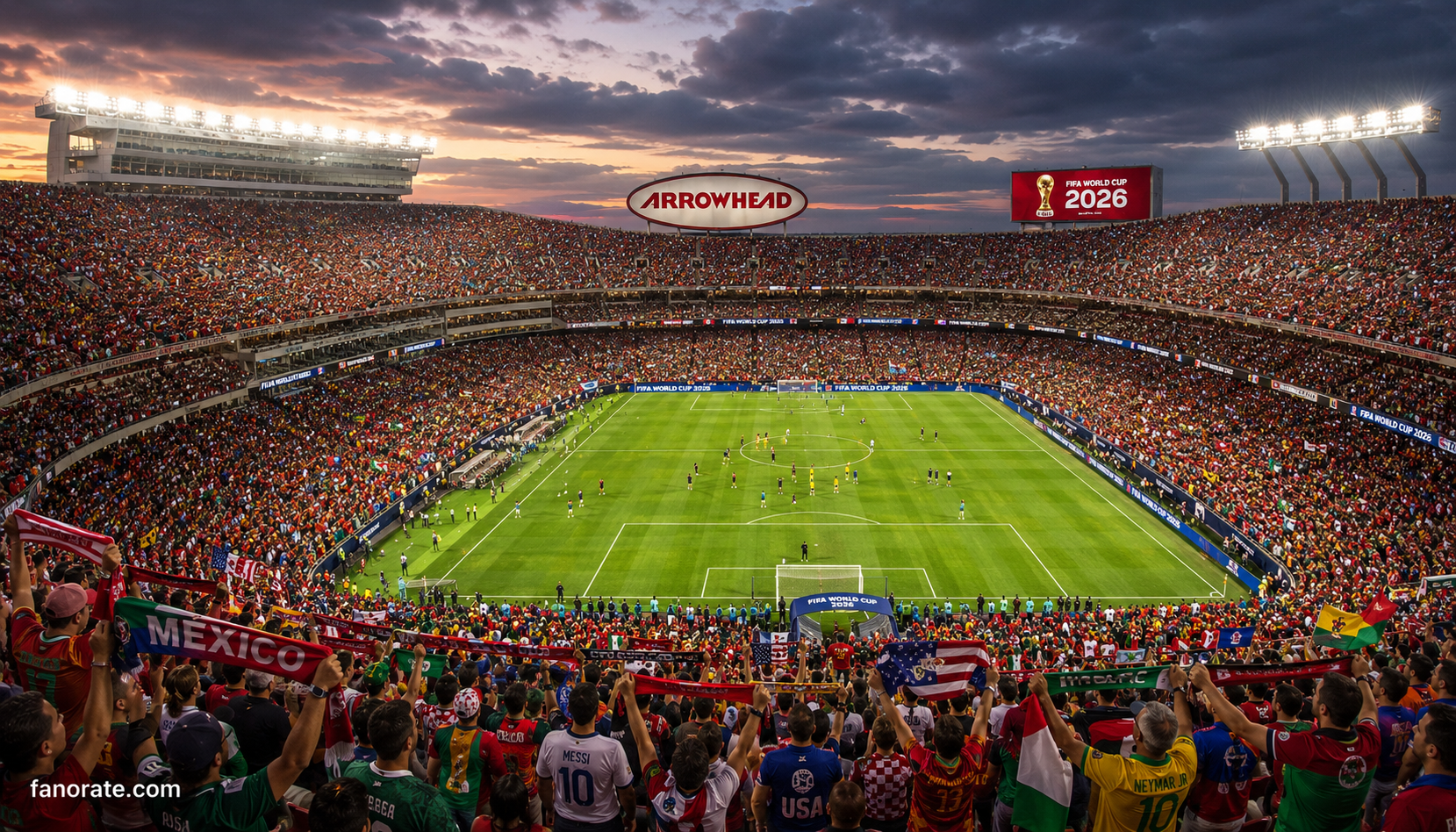 Arrowhead Stadium interior bowl on a FIFA World Cup 2026 matchday