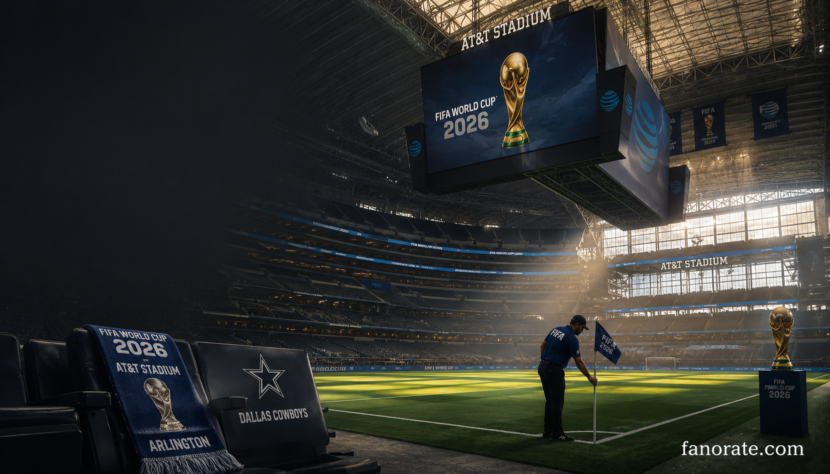 AT&T Stadium editorial — cinematic FIFA World Cup 2026 storytelling image