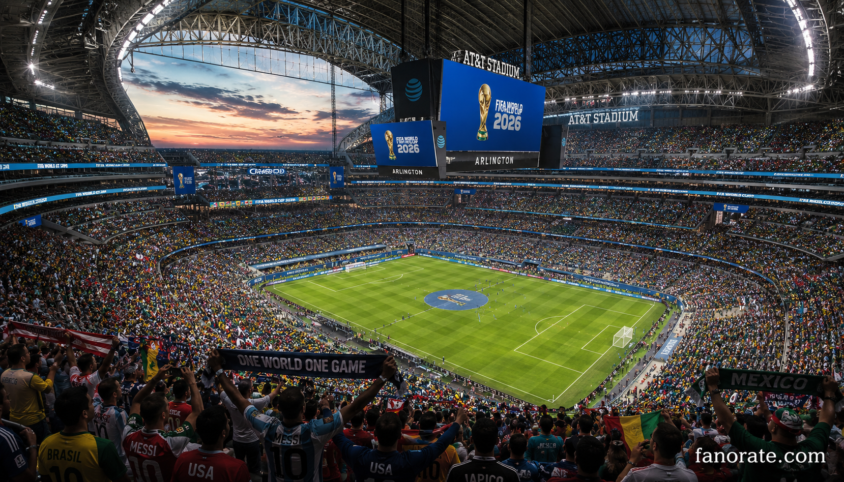 AT&T Stadium interior bowl on a FIFA World Cup 2026 matchday