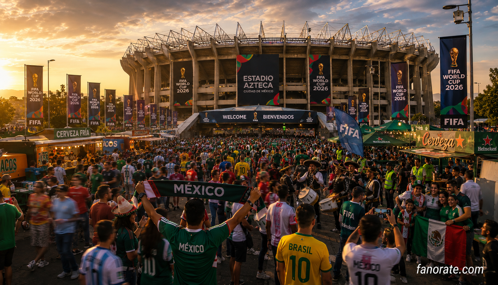 Estadio Azteca matchday atmosphere — fans, scarves and FIFA World Cup 2026 energy