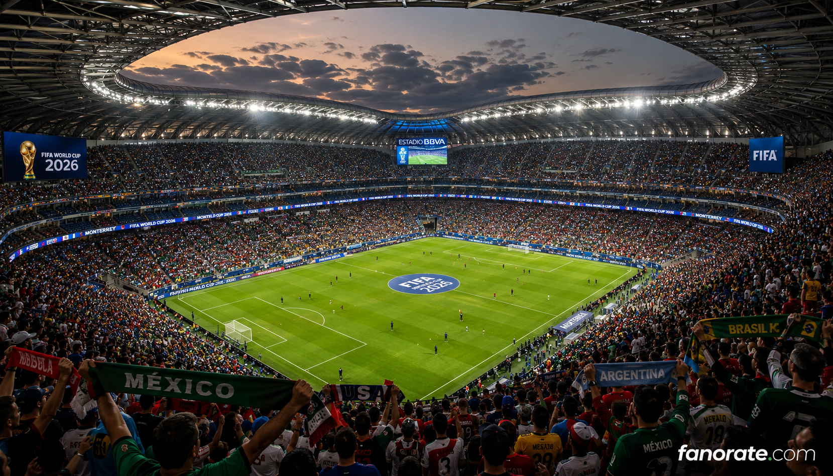 Estadio BBVA interior bowl on a FIFA World Cup 2026 matchday