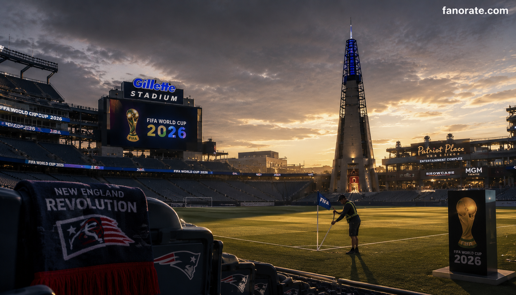 Gillette Stadium editorial — cinematic FIFA World Cup 2026 storytelling image