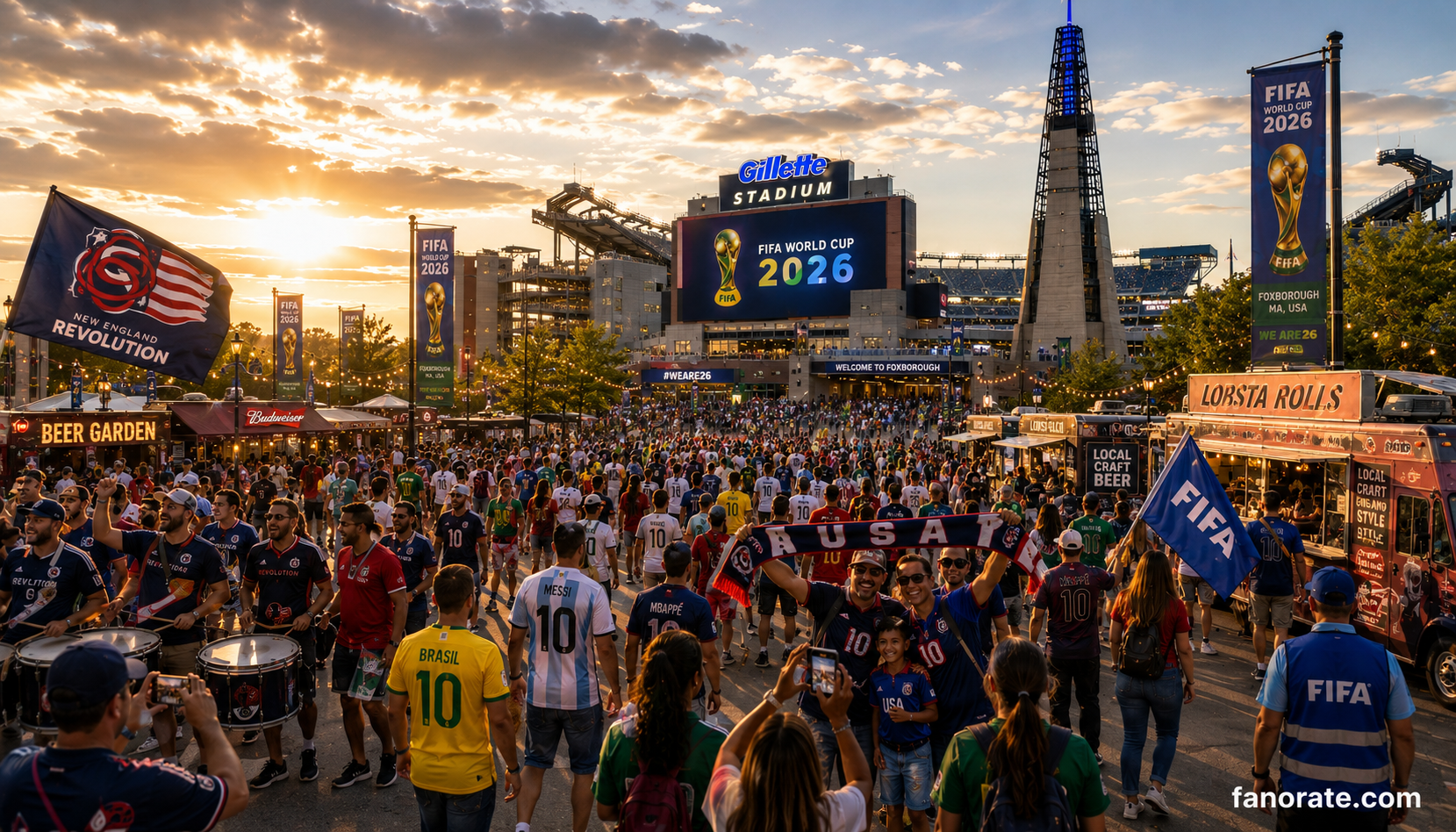 Gillette Stadium matchday atmosphere — fans, scarves and FIFA World Cup 2026 energy
