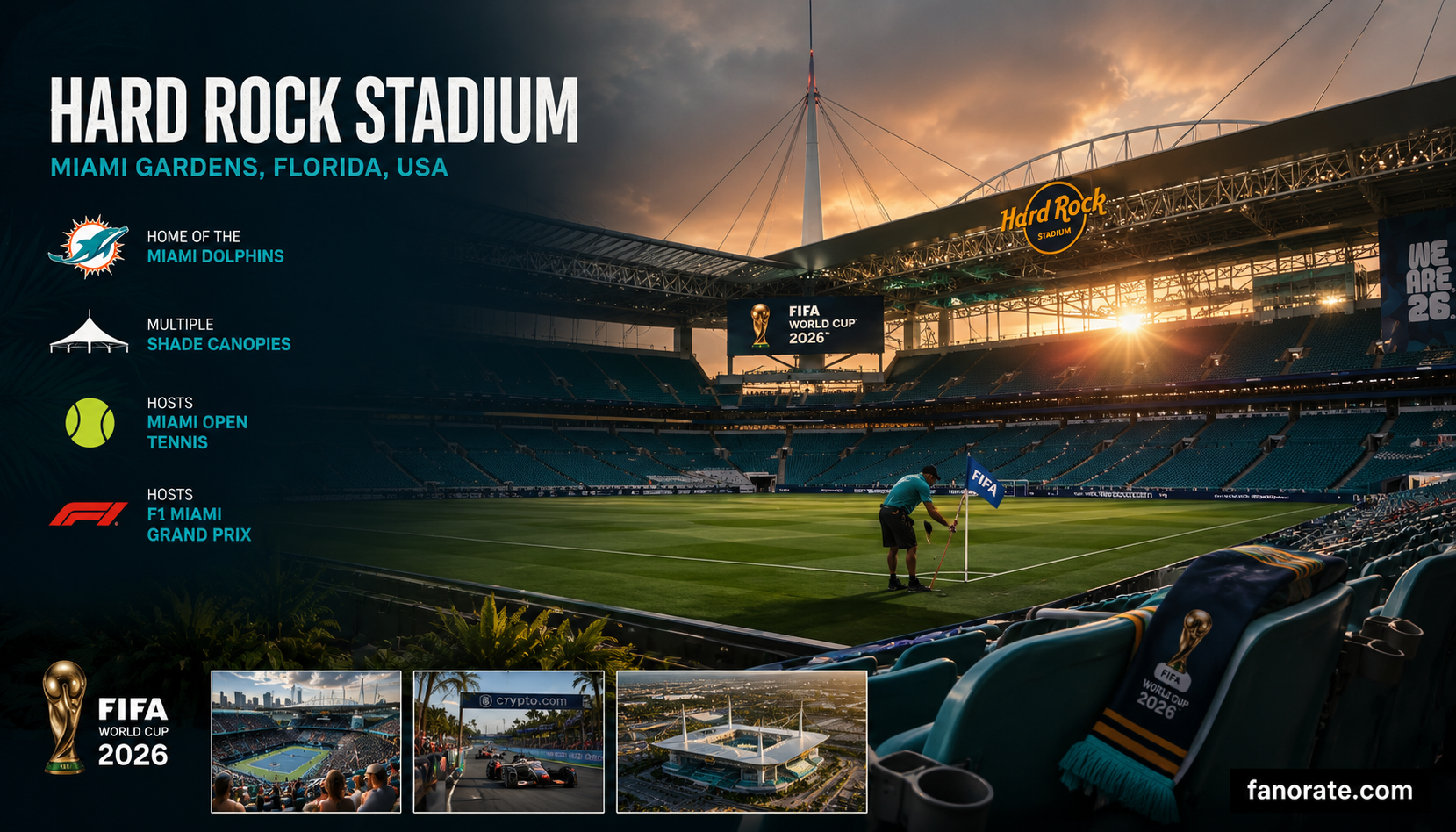 Hard Rock Stadium editorial — cinematic FIFA World Cup 2026 storytelling image