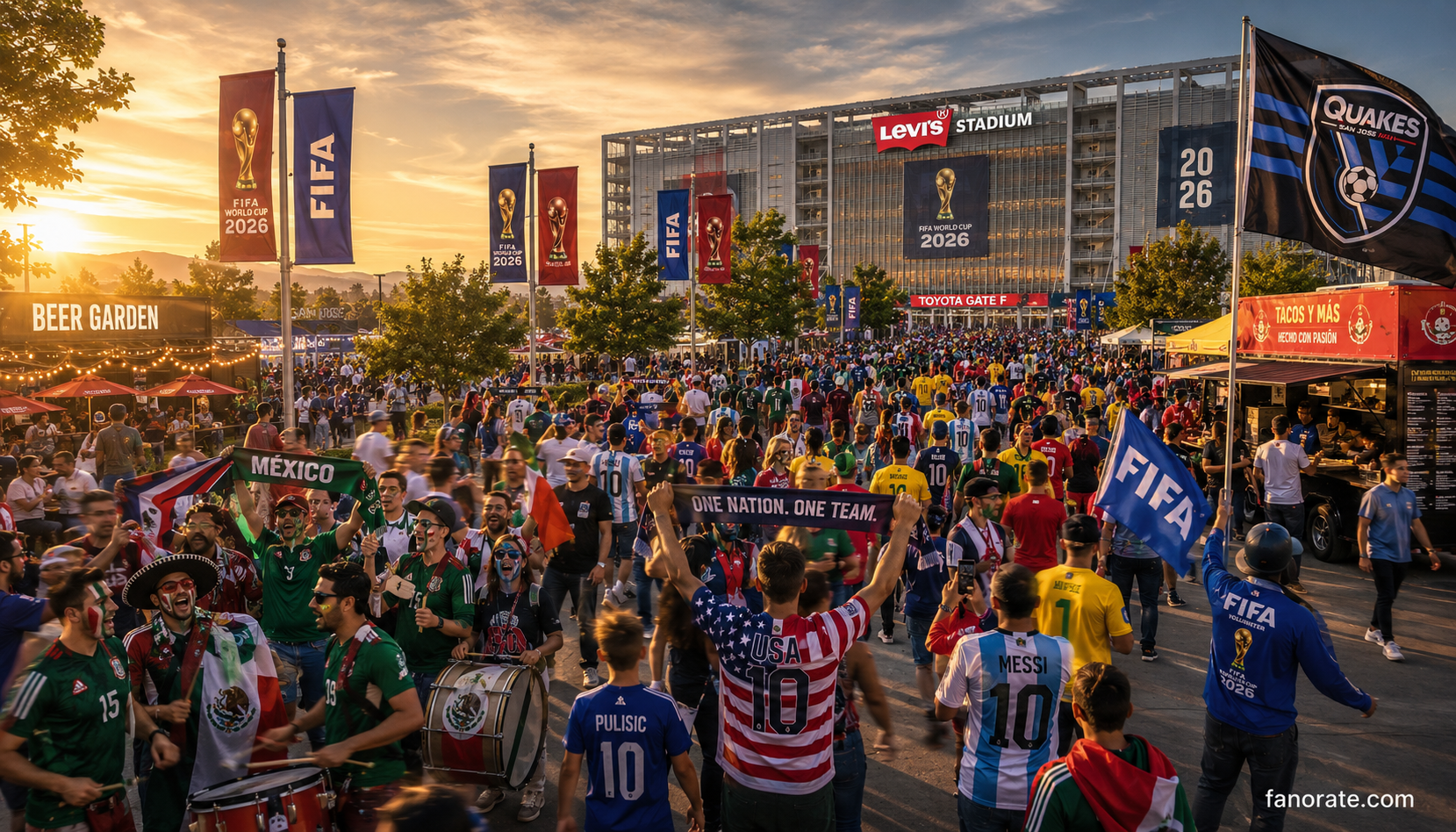 Levi's Stadium matchday atmosphere — fans, scarves and FIFA World Cup 2026 energy