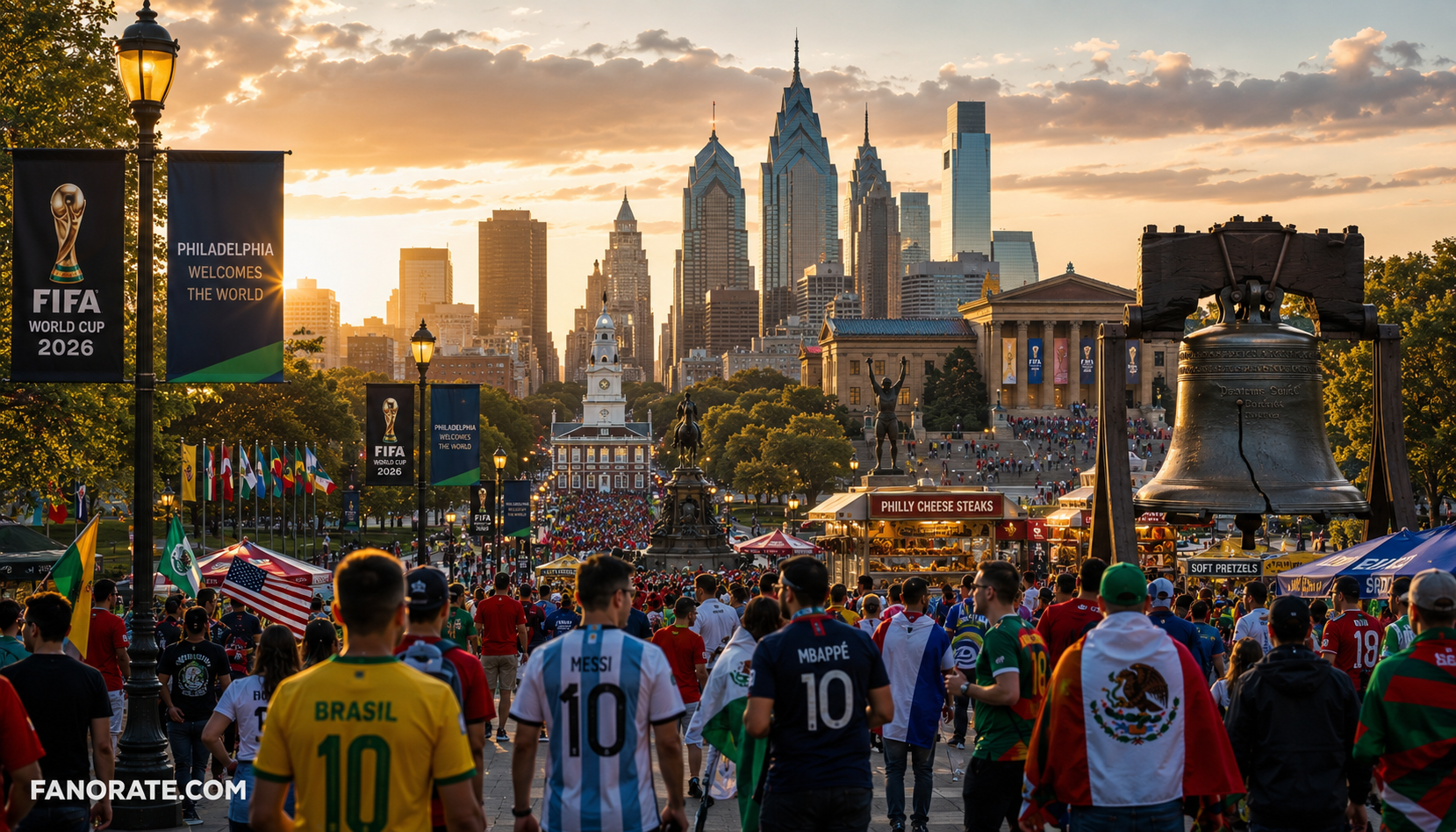Lincoln Financial Field host city skyline and FIFA World Cup 2026 fan atmosphere