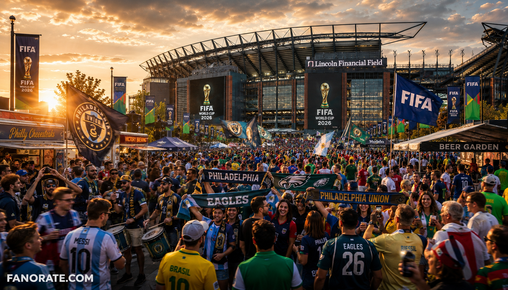 Lincoln Financial Field matchday atmosphere — fans, scarves and FIFA World Cup 2026 energy