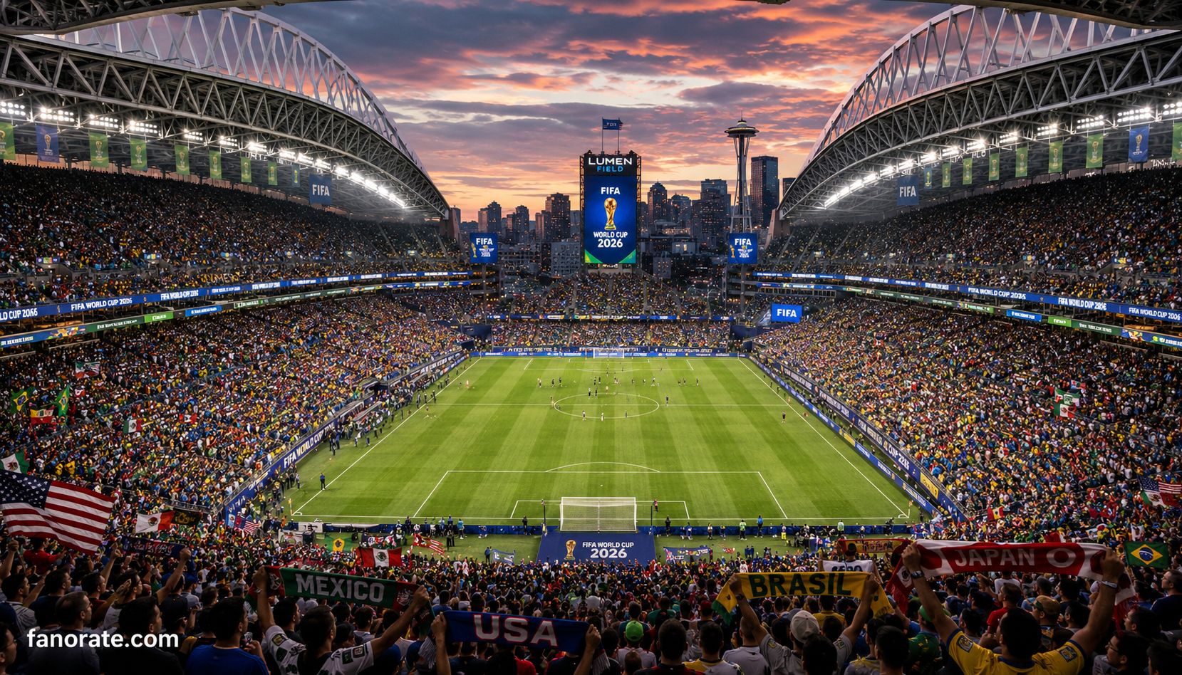 Lumen Field interior bowl on a FIFA World Cup 2026 matchday