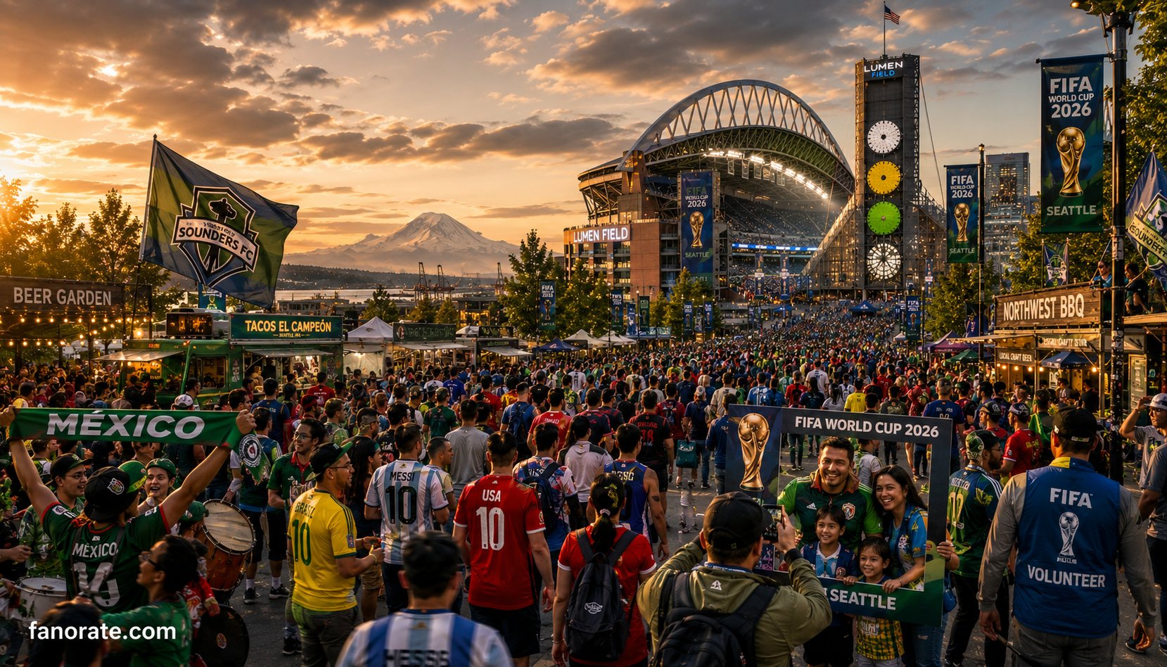 Lumen Field matchday atmosphere — fans, scarves and FIFA World Cup 2026 energy