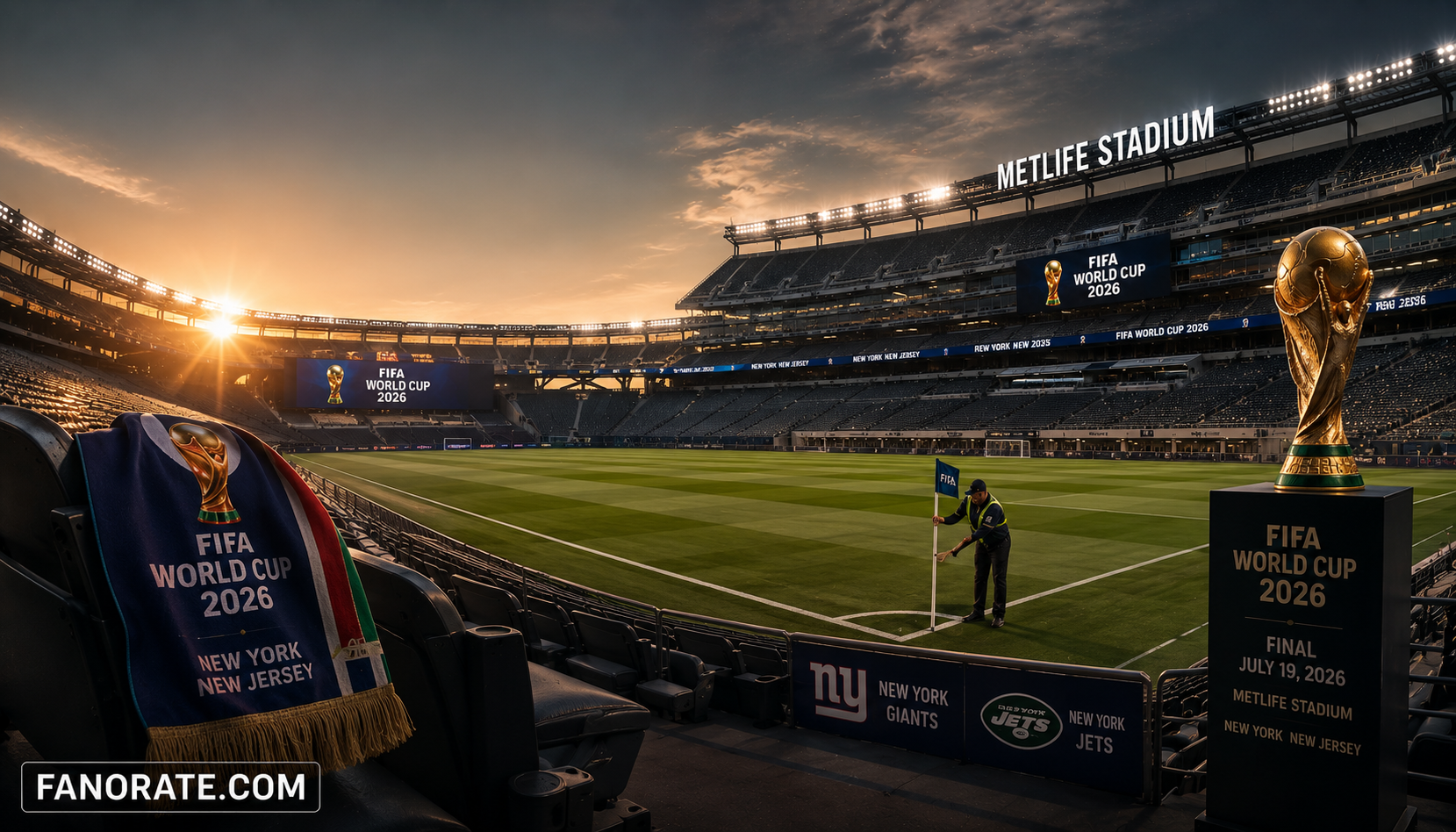 MetLife Stadium editorial — cinematic FIFA World Cup 2026 storytelling image