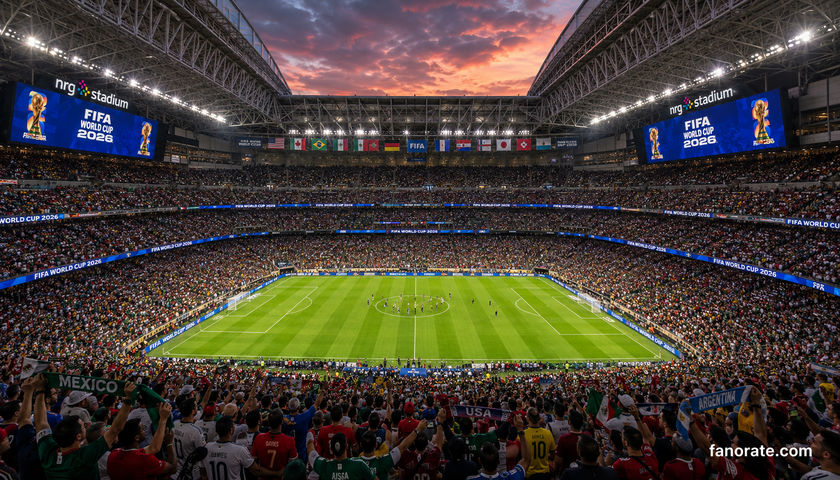 NRG Stadium interior bowl on a FIFA World Cup 2026 matchday